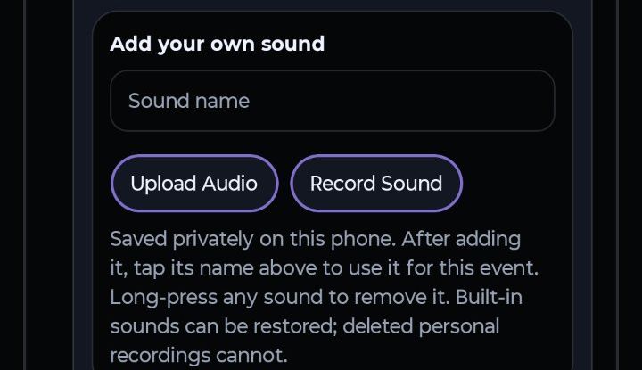 Adding your own sound: upload audio or record it on the phone